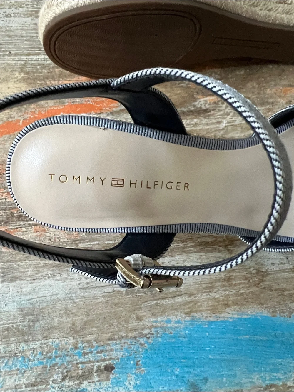 Tommy Hilfiger Denim Blue Espadrille Wedge Sandals with Ankle Strap
